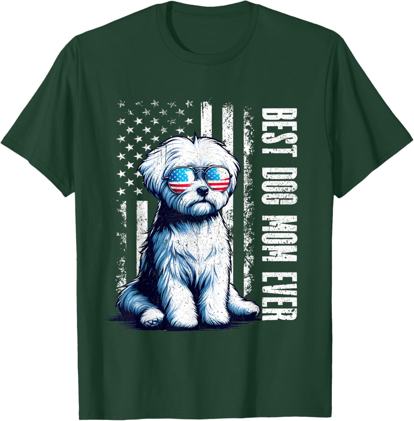 Vintage Maltese Dog Best Dog Mom Ever American Flag 2026 T-Shirt - T-Shirt | Forest