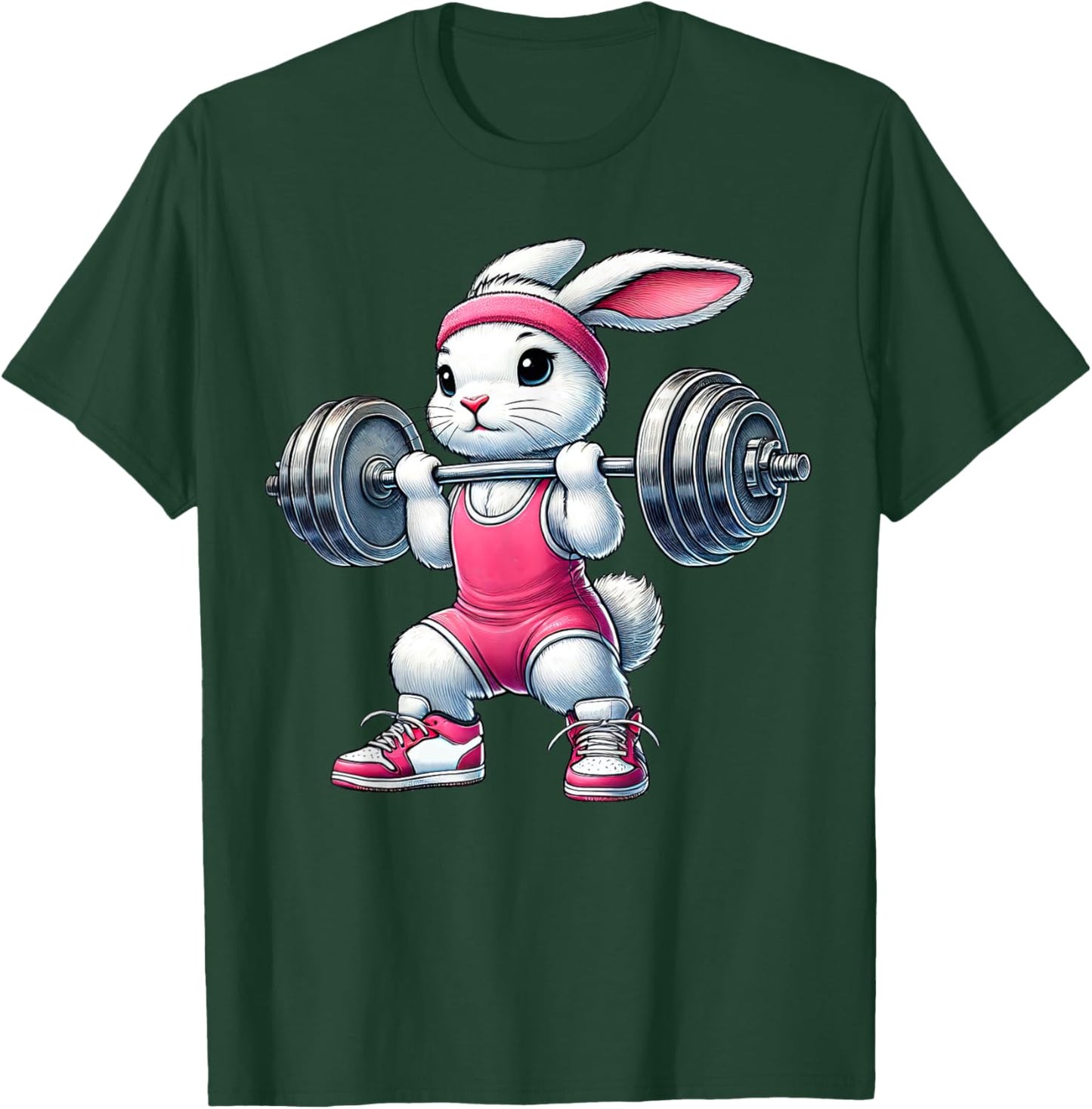 Easter Bunny Lifting Weight Gym Fitness Workout Training T-Shirt - T-Shirt | Forest
