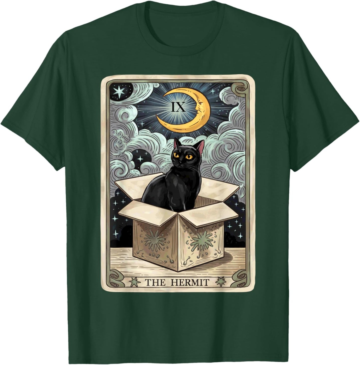 The Hermit Tarot Card Cat In Box Mystic Funny Cat Esoteric T-Shirt - T-Shirt | Forest