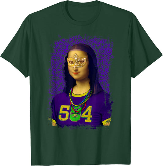Funny 504 New Orleans Mardi Gras Mona Lisa Mashup T-Shirt - T-Shirt | Forest