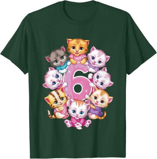 Anniversaire 6 ans avec chatons pour filles T-Shirt - T-Shirt | Forest