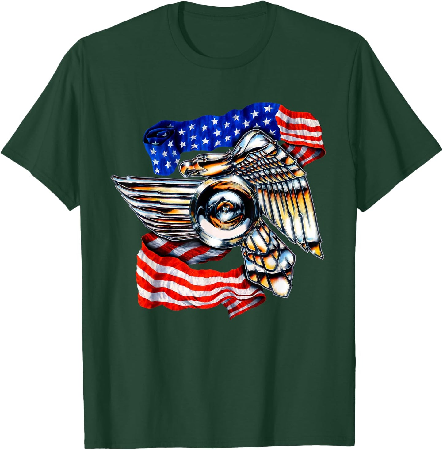 Motorcycle Biker Eagle Emblem American Flag 4th of July T-Shirt - T-Shirt | Forest