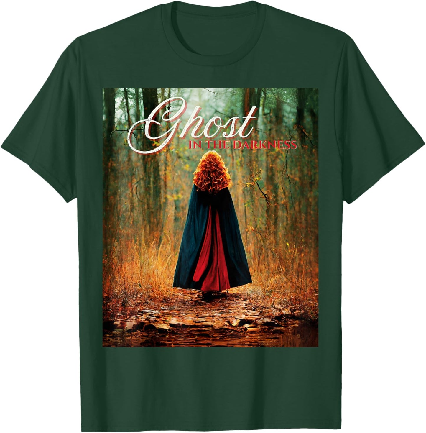 Ghost in the Darkness Halloween Graphic , -Adults, Black, Small, Short Sleeve, Classic Fit T-Shirt - T-Shirt | Forest