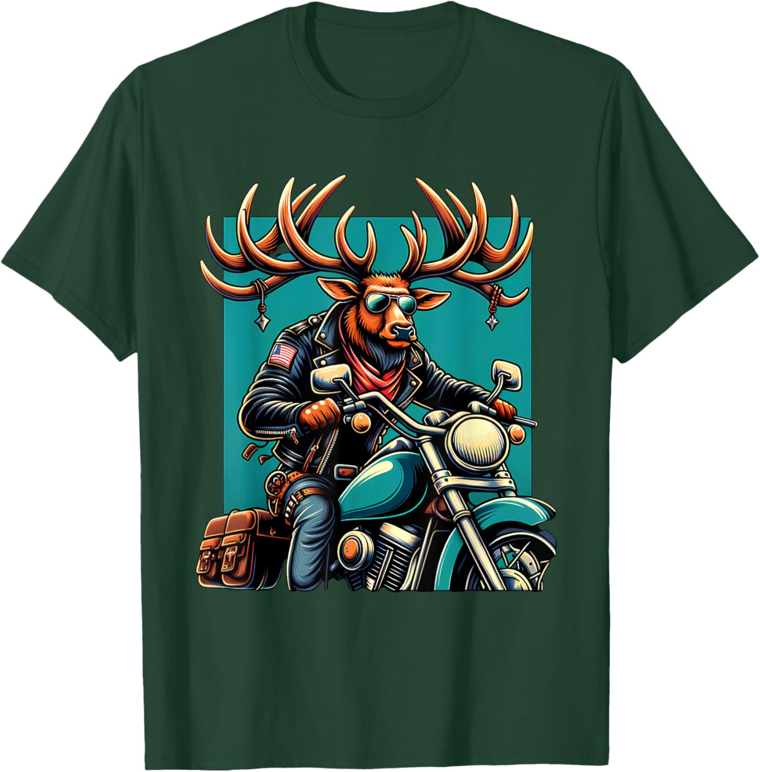 Biker Elk Riding Motorbike T-Shirt - T-Shirt | Forest