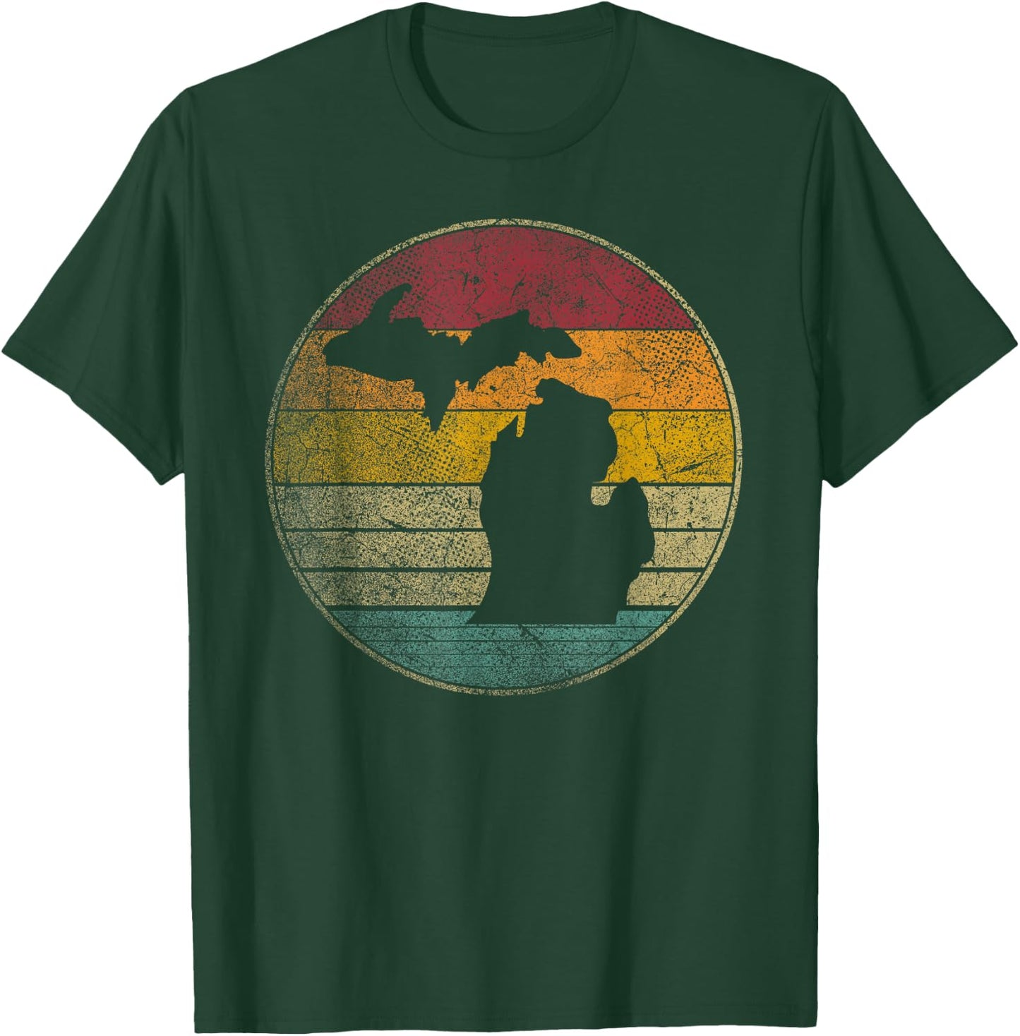 Michigan Vintage Distressed Retro Style Silhouette State T-Shirt - T-Shirt | Forest
