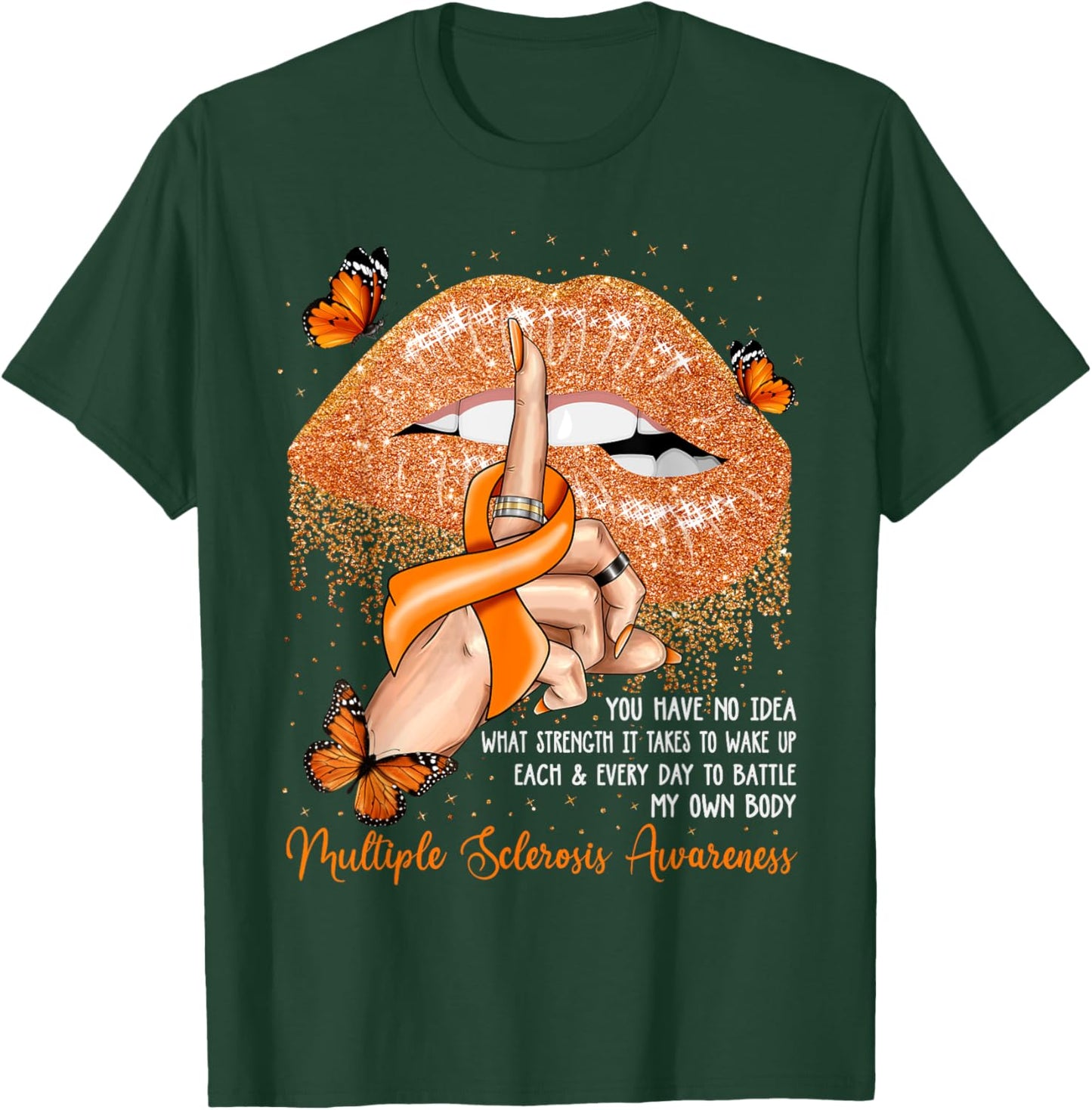 Dripping Lips Butterflies Multiple Sclerosis Awareness T-Shirt - T-Shirt | Forest
