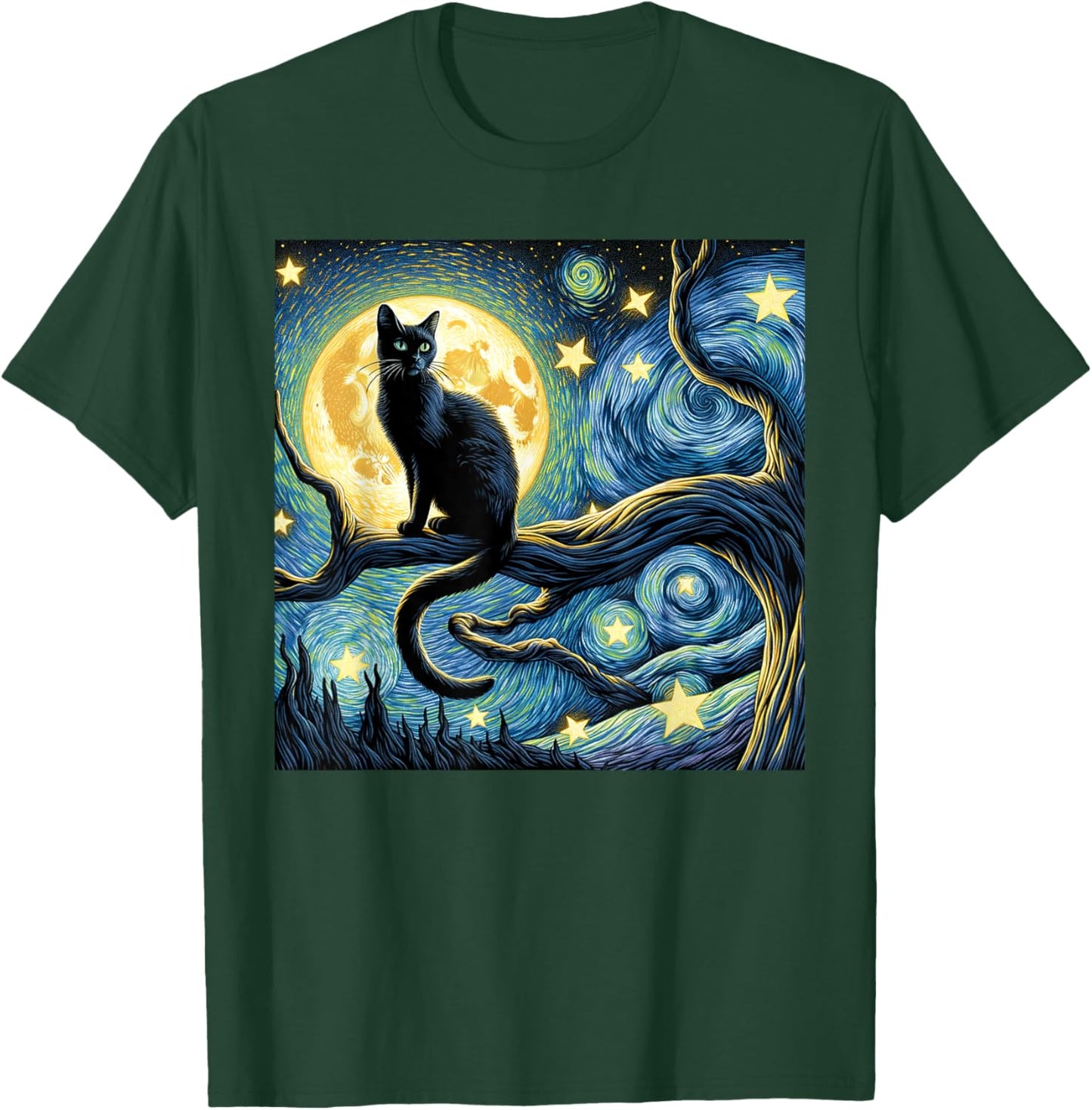 Cat Starry Night Van Gogh Cat Art Funny T-Shirt - T-Shirt | Forest