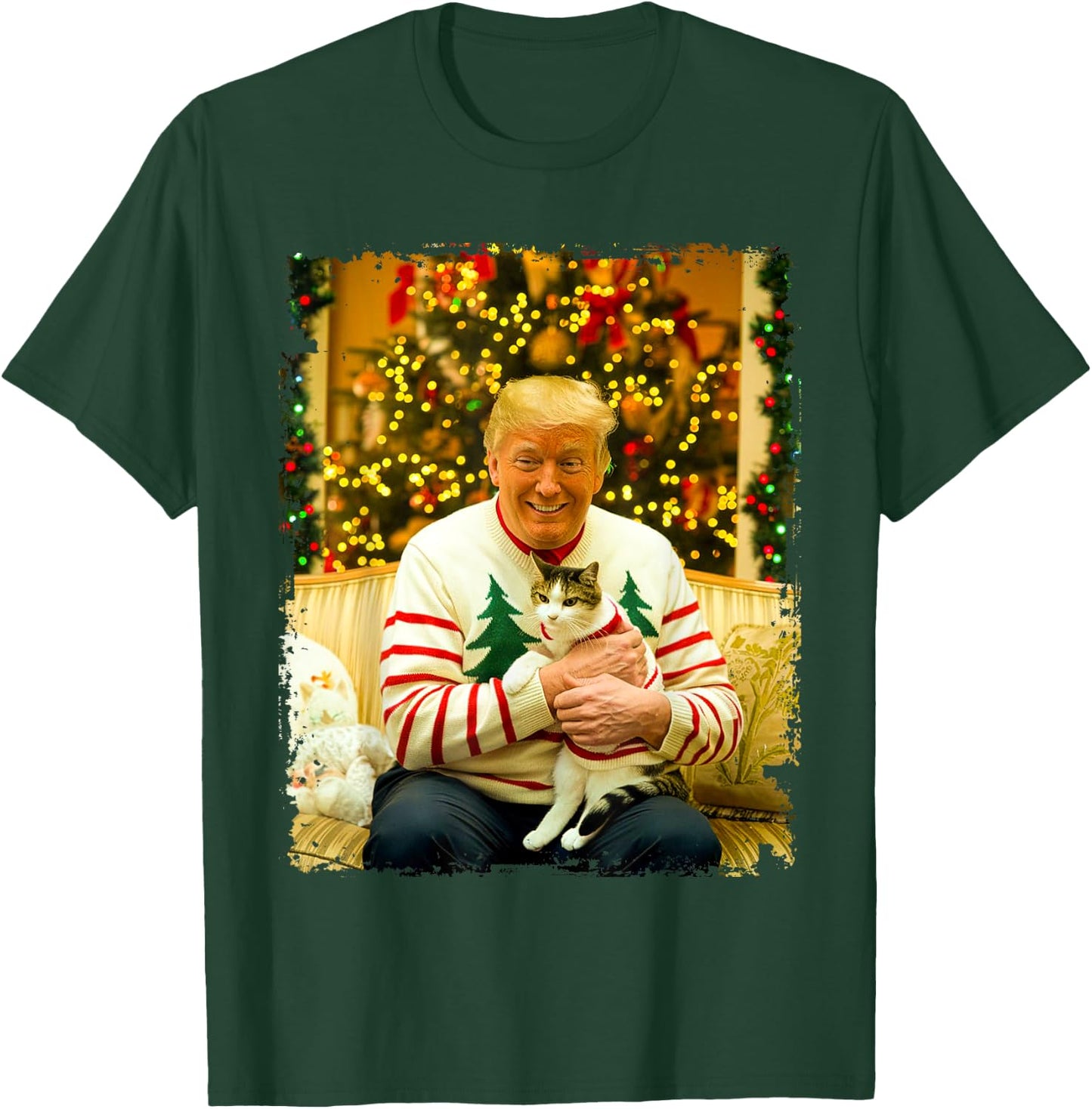 Funny Trump Christmas Sweater for Cat Lovers Xmas Pajamas T-Shirt - T-Shirt | Forest