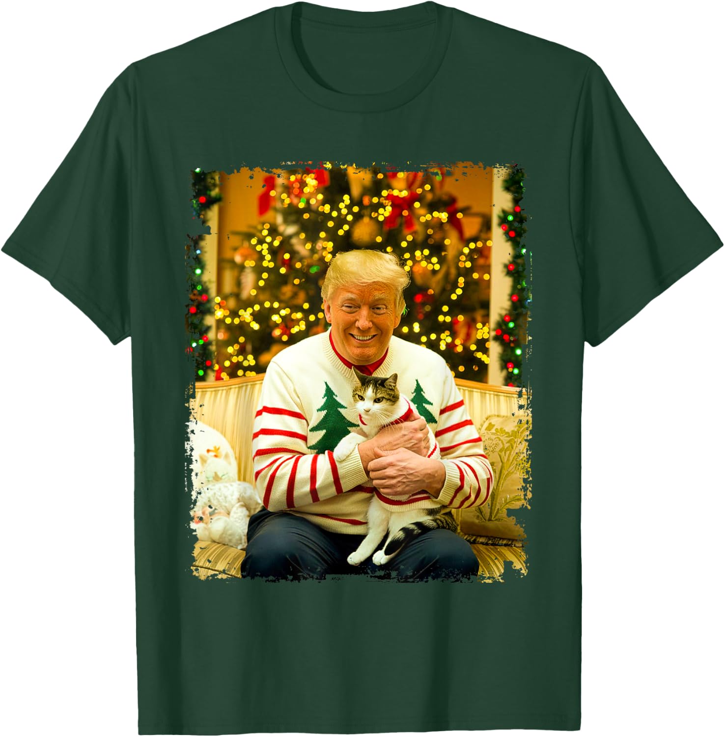 Funny Trump Christmas Sweater for Cat Lovers Xmas Pajamas T-Shirt - T-Shirt | Forest