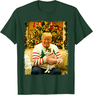 Funny Trump Christmas Sweater for Cat Lovers Xmas Pajamas T-Shirt - T-Shirt | Forest