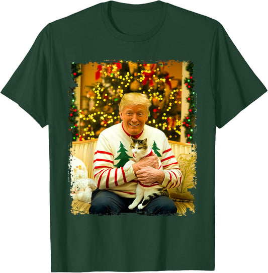 Funny Trump Christmas Sweater for Cat Lovers Xmas Pajamas T-Shirt - T-Shirt | Forest