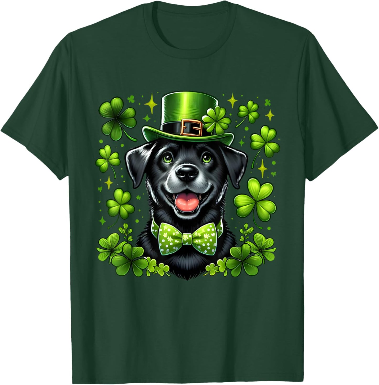 Happy St Patrick's Day Lab Black Labrador For Pet Dog Lover Women Kids T-Shirt - T-Shirt | Forest