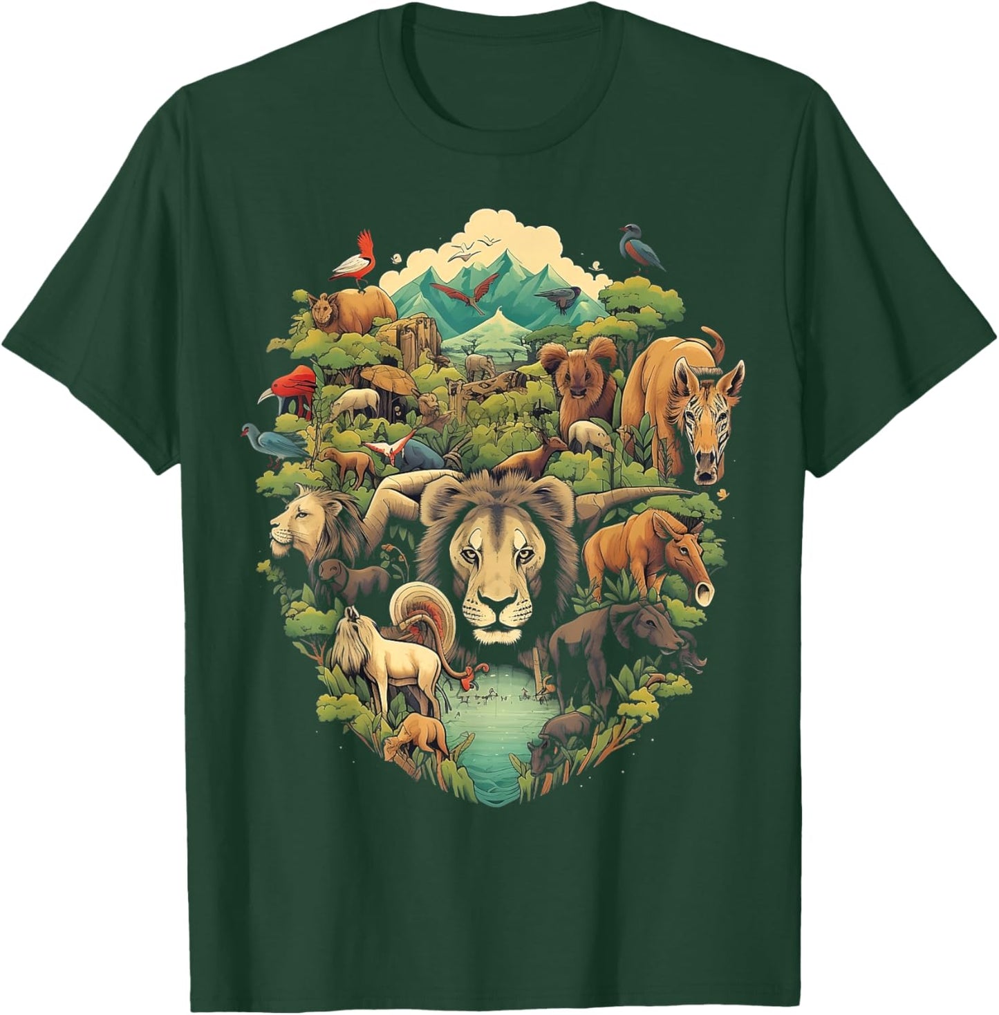 Animal Kingdom with a Variety of Animals in Their Natura T-Shirt - T-Shirt | Forest