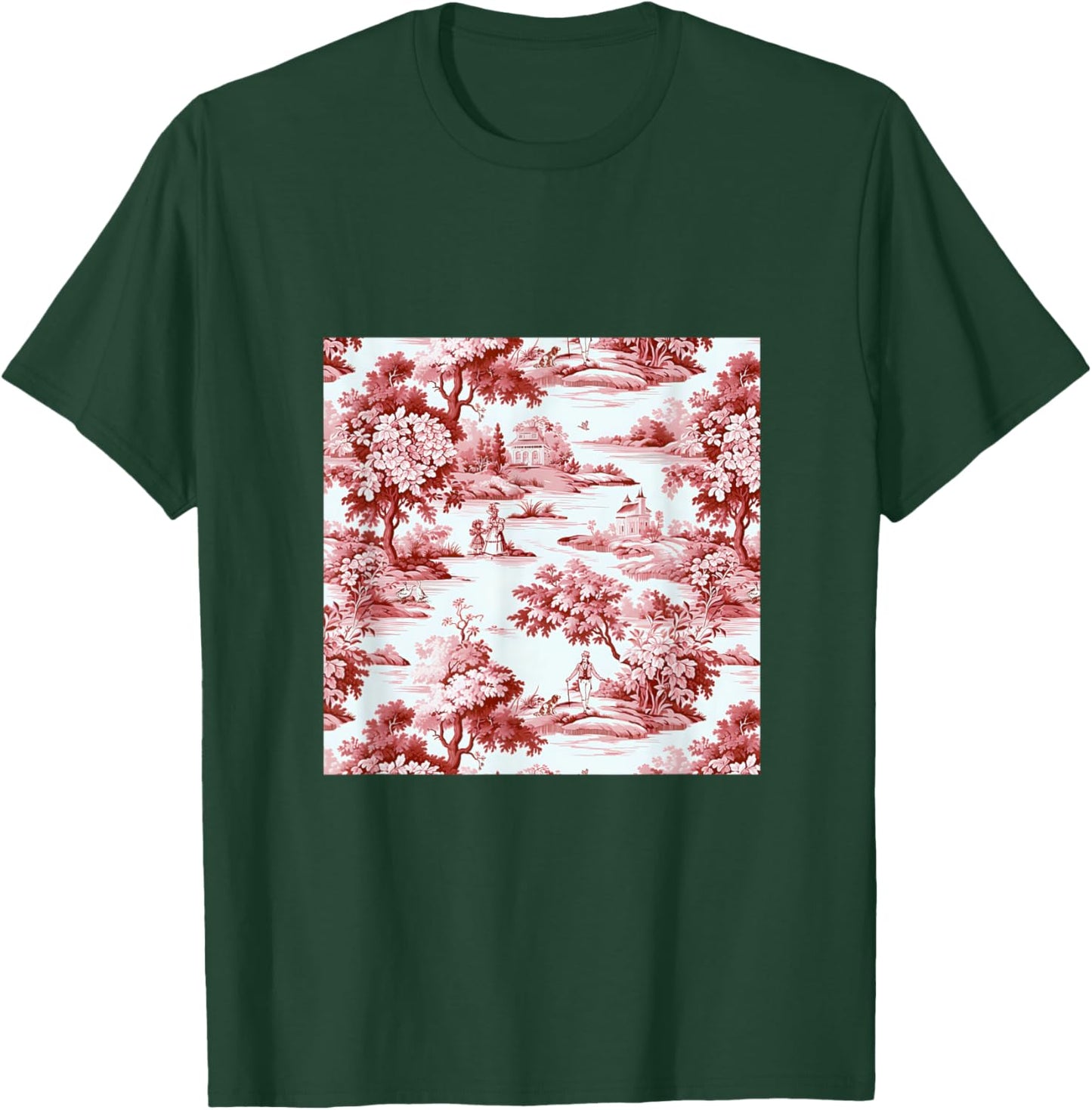Toile de jouy ,red and white,vintage,nature art T-Shirt - T-Shirt | Forest