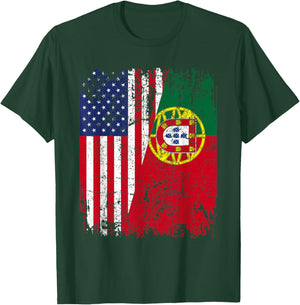 PORTUGUESE American Flag | Men Women Kids | PORTUGAL T-Shirt - T-Shirt | Forest