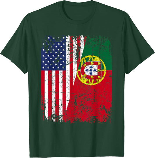 PORTUGUESE American Flag | Men Women Kids | PORTUGAL T-Shirt - T-Shirt | Forest