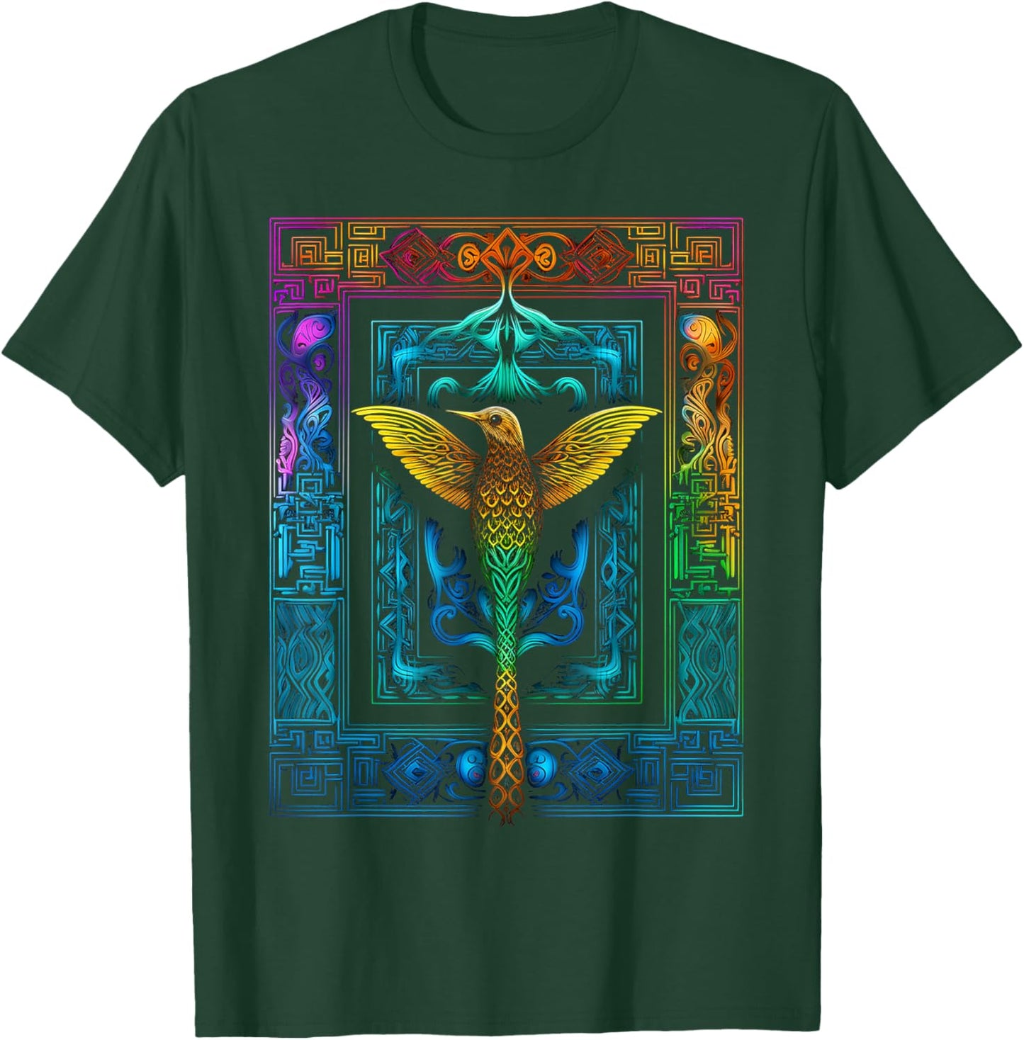 Hummingbird Colorful Mandala Animal Art Bird T-Shirt - T-Shirt | Forest