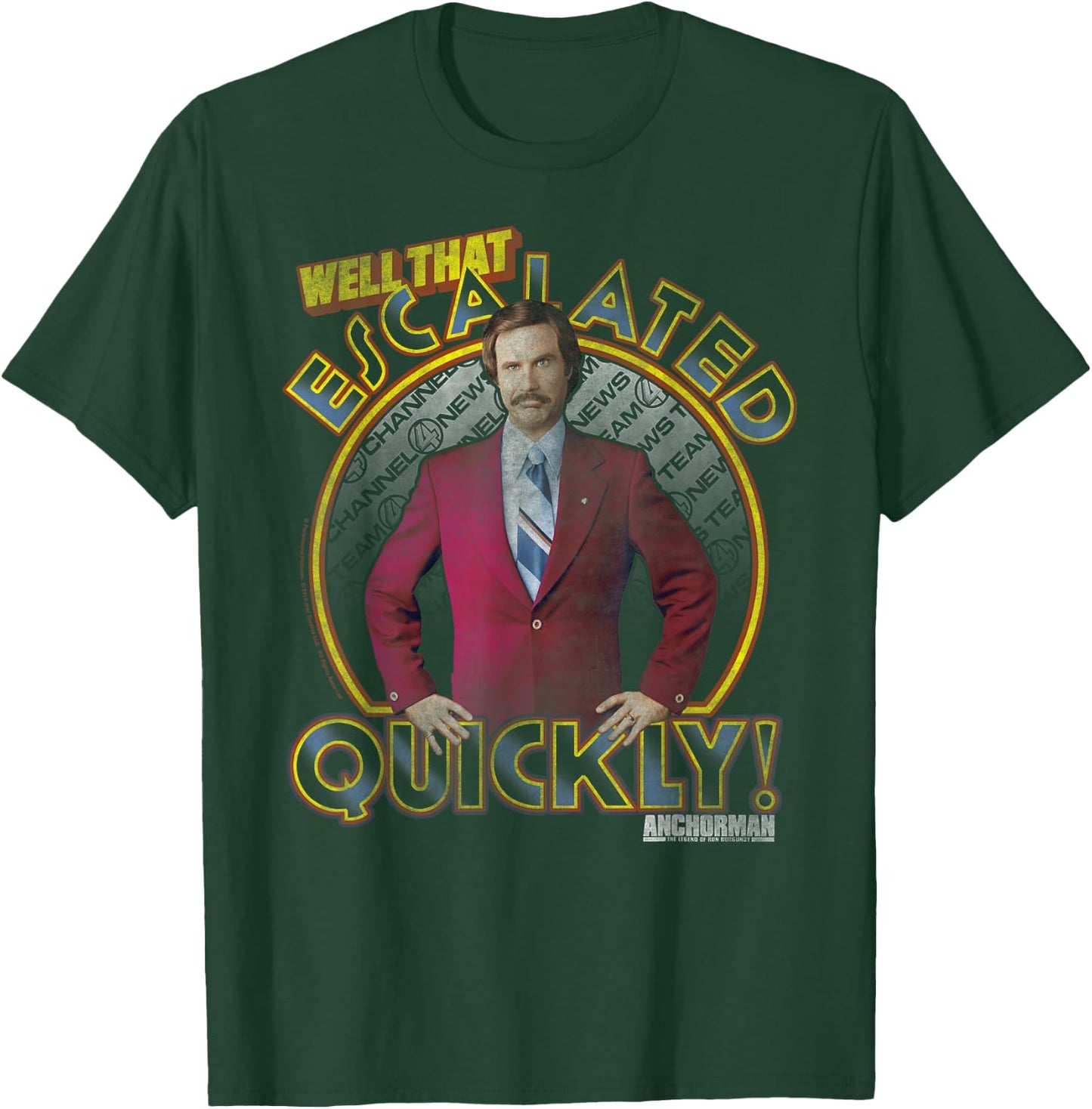Anchorman Ron Burgundy Escalated Quickly Circle Portrait T-Shirt - T-Shirt | Forest