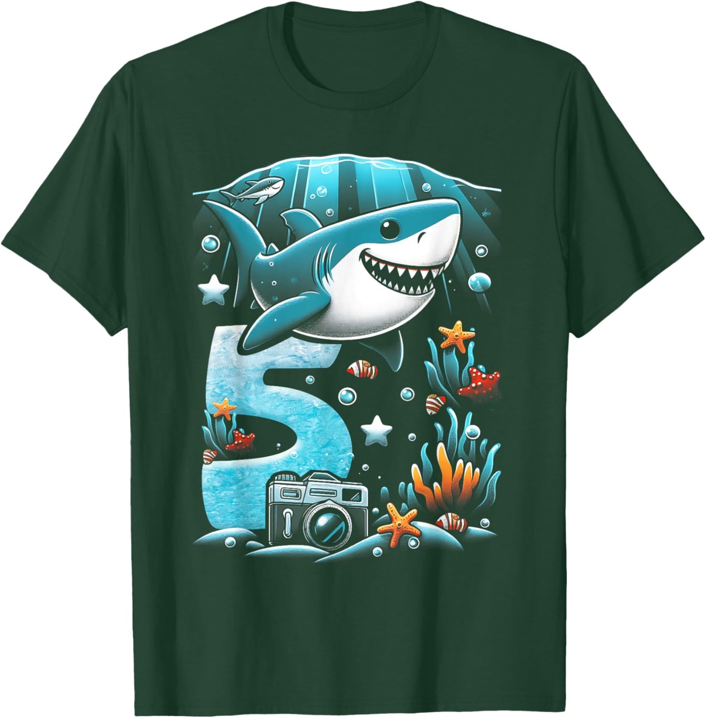 Shark 5th Birthday Under Sea 5 Year Old Birthday Party Theme T-Shirt - T-Shirt | Forest