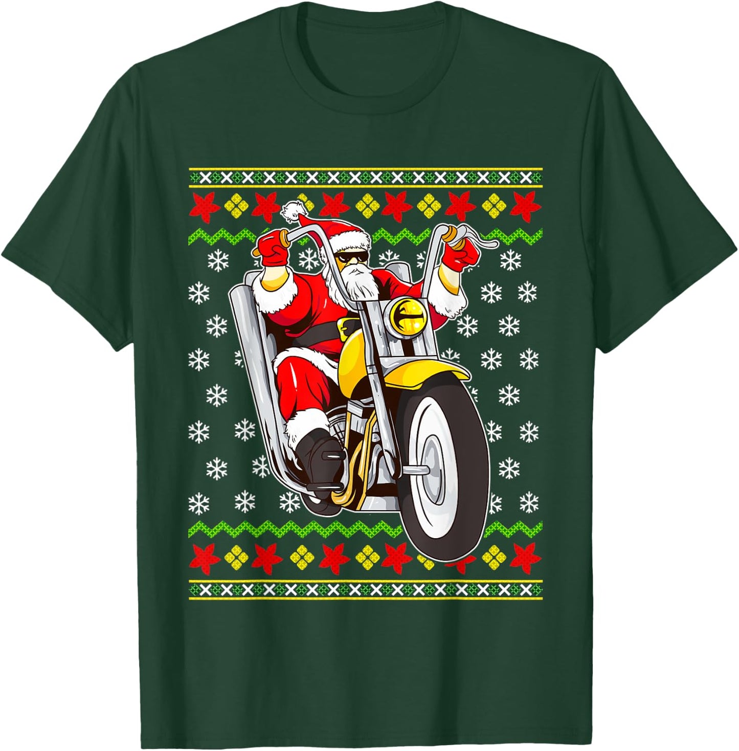 Santa Claus Biker Motorcycle Ugly Christmas Motorcycles T-Shirt - T-Shirt | Forest