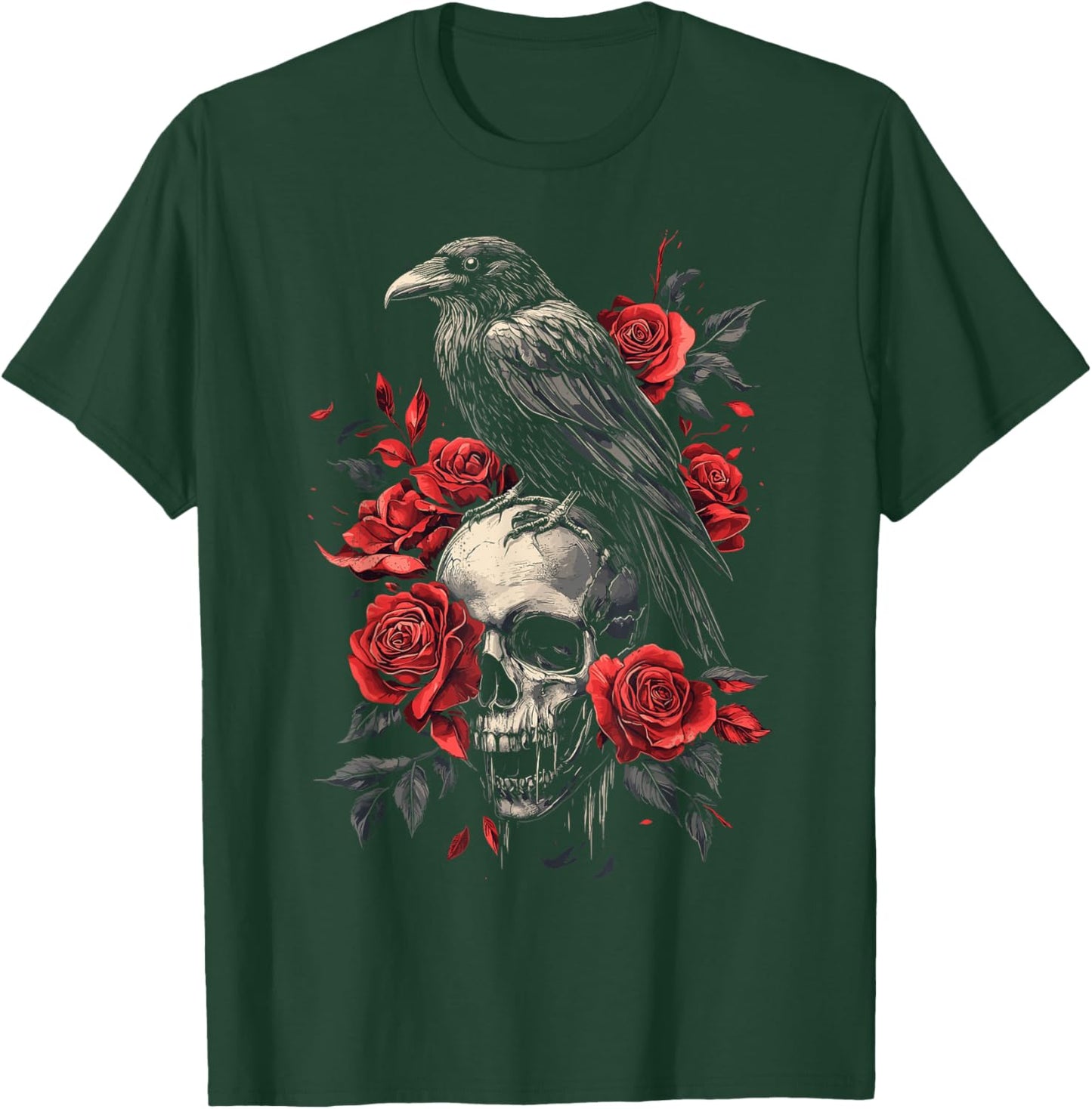Raven Crow Y2K Grunge Aesthetic Dark Bird Goth Skull Gothic T-Shirt - T-Shirt | Forest