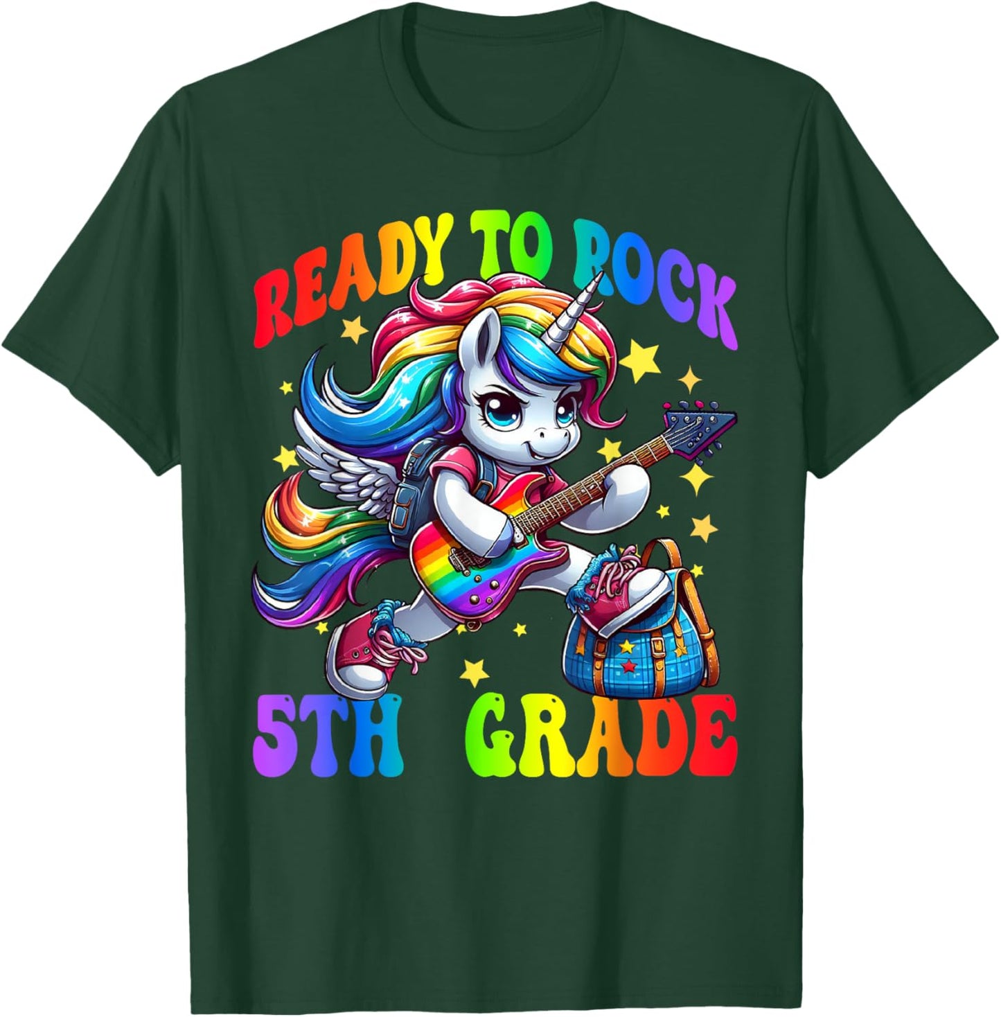 Unicorn Ready To Rock 5th Grade Back To School Rainbow T-Shirt - T-Shirt | Forest