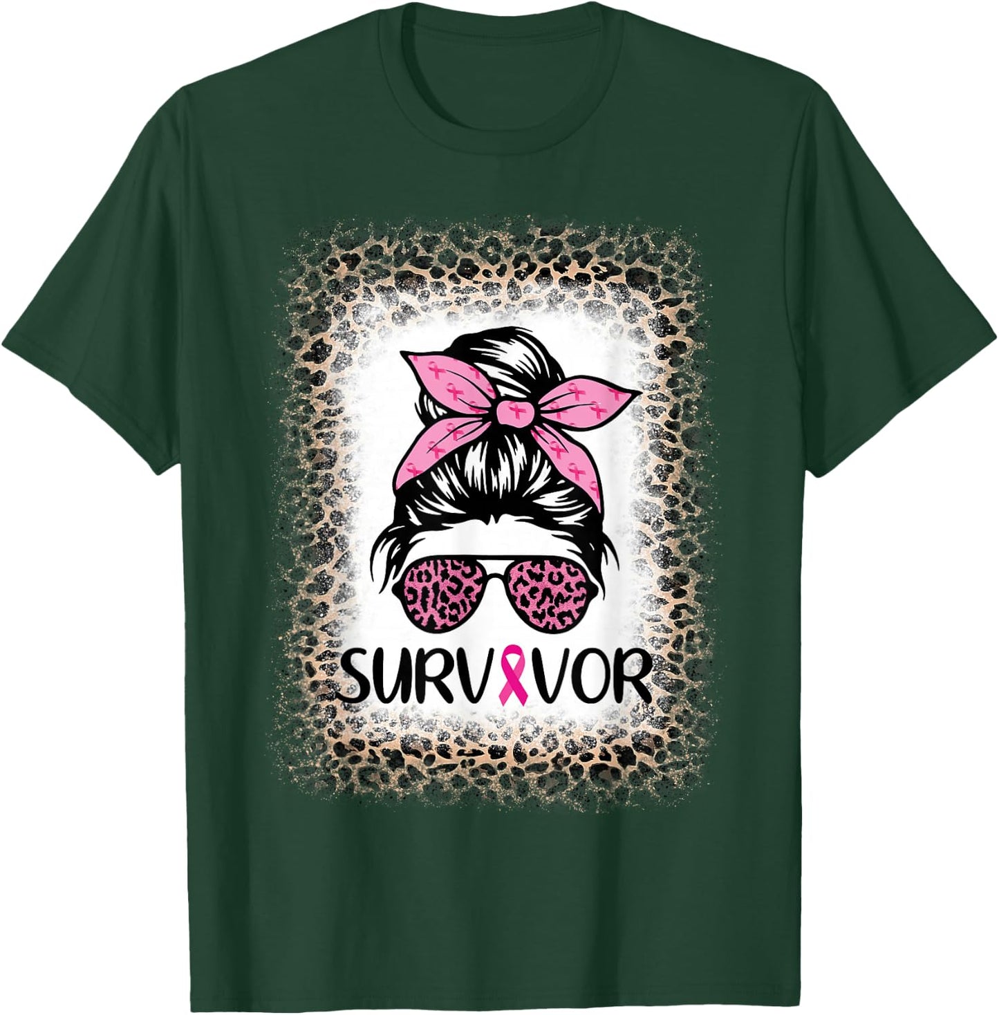 Survivor Breast Cancer Shirts Messy Bun Bleached T-Shirt - T-Shirt | Forest