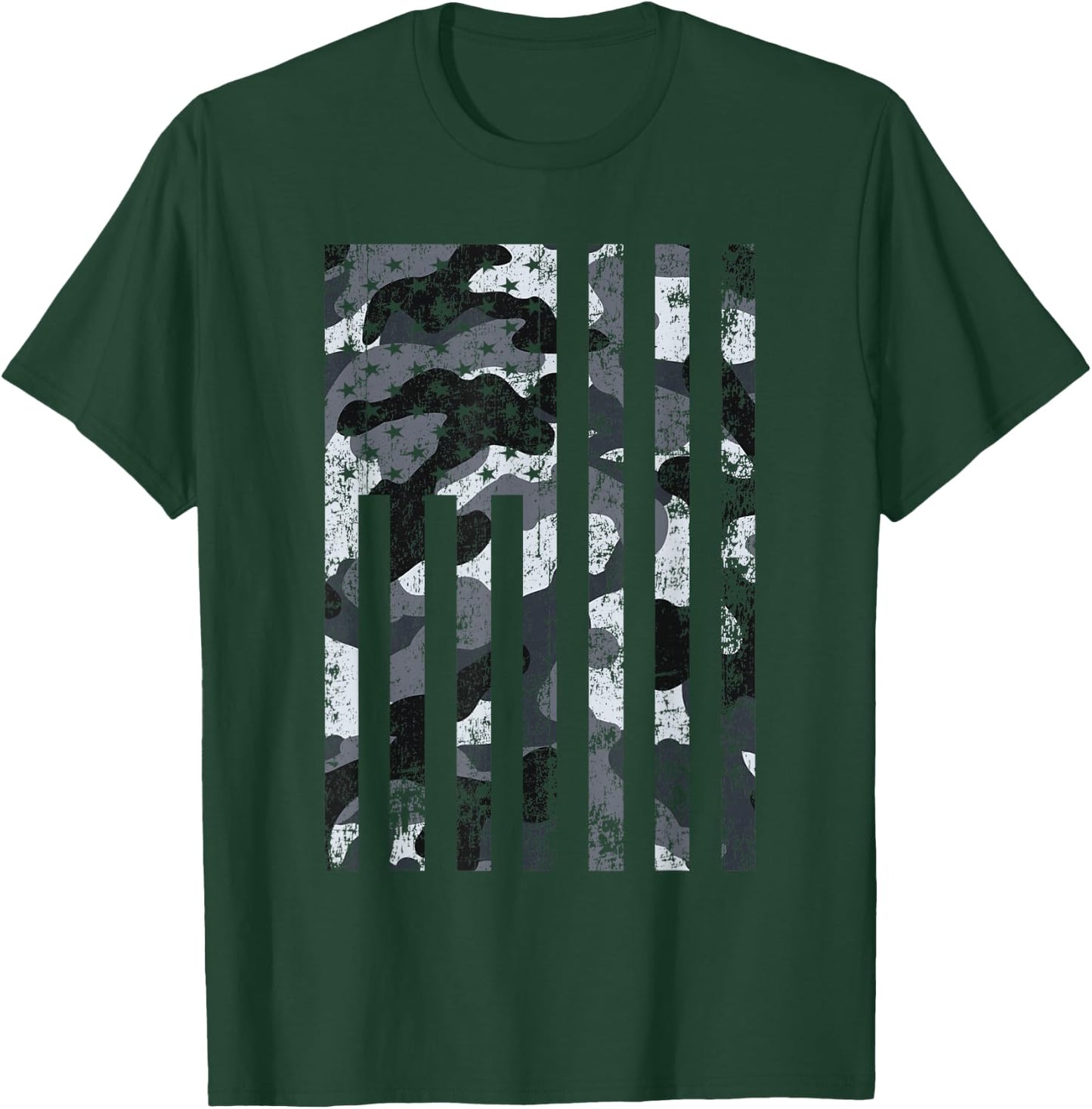 American Flag Black & White Camo Distressed Patriotic USA T-Shirt - T-Shirt | Forest