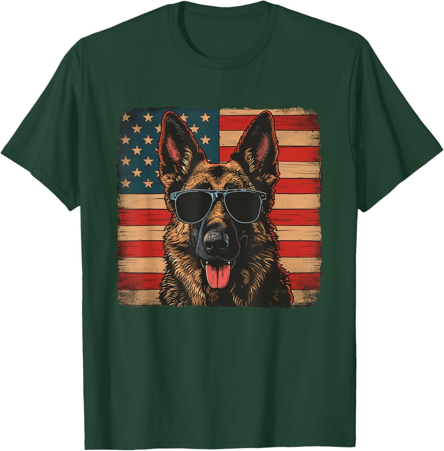 German Shepherd Dog American Star Stripes 4th of July T-Shirt - T-Shirt | Forest