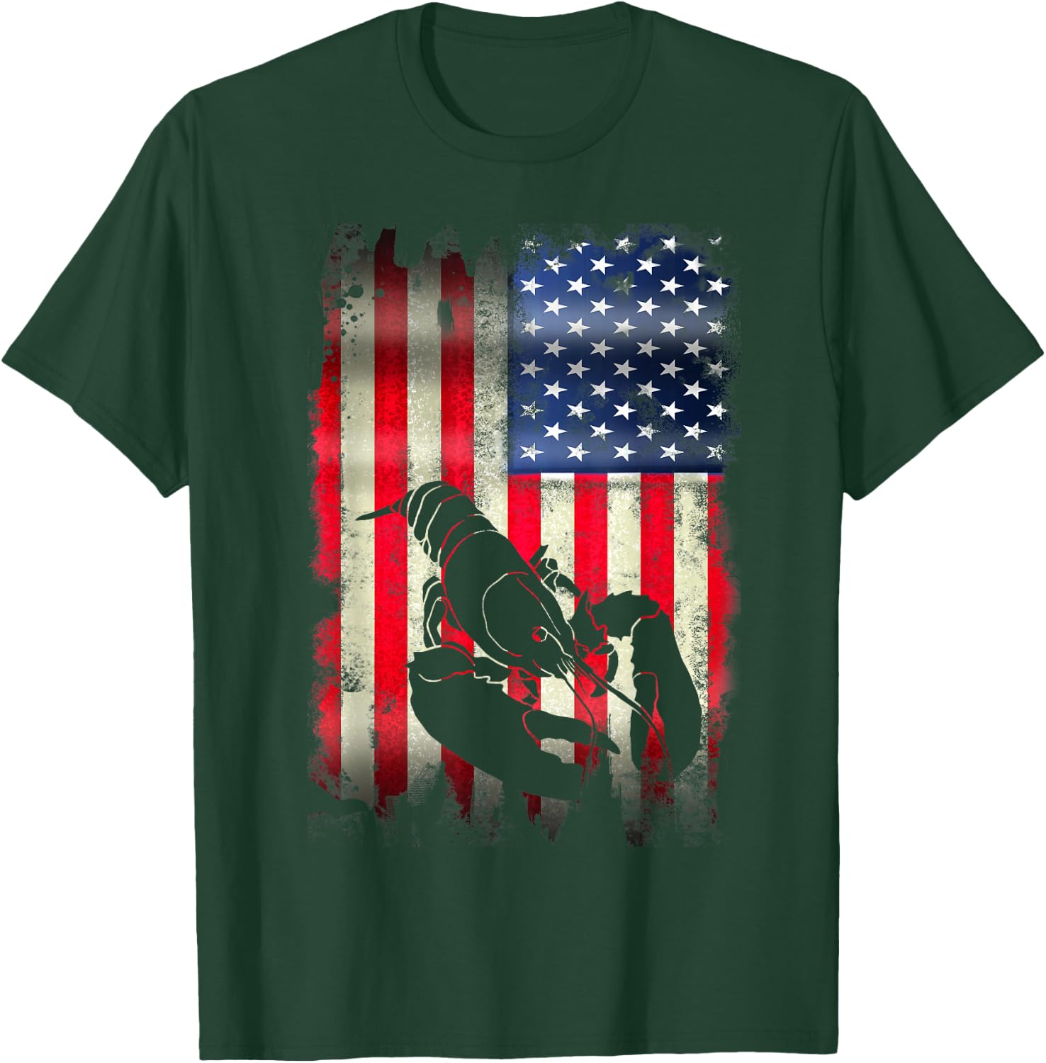 Lobster USA American Flag 4th of July Patriotic Merica T-Shirt - T-Shirt | Forest