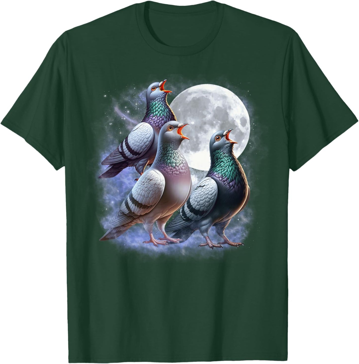 Three Pigeons Moon Funny Pigeon Howling Wolfs Moon Parody T-Shirt - T-Shirt | Forest