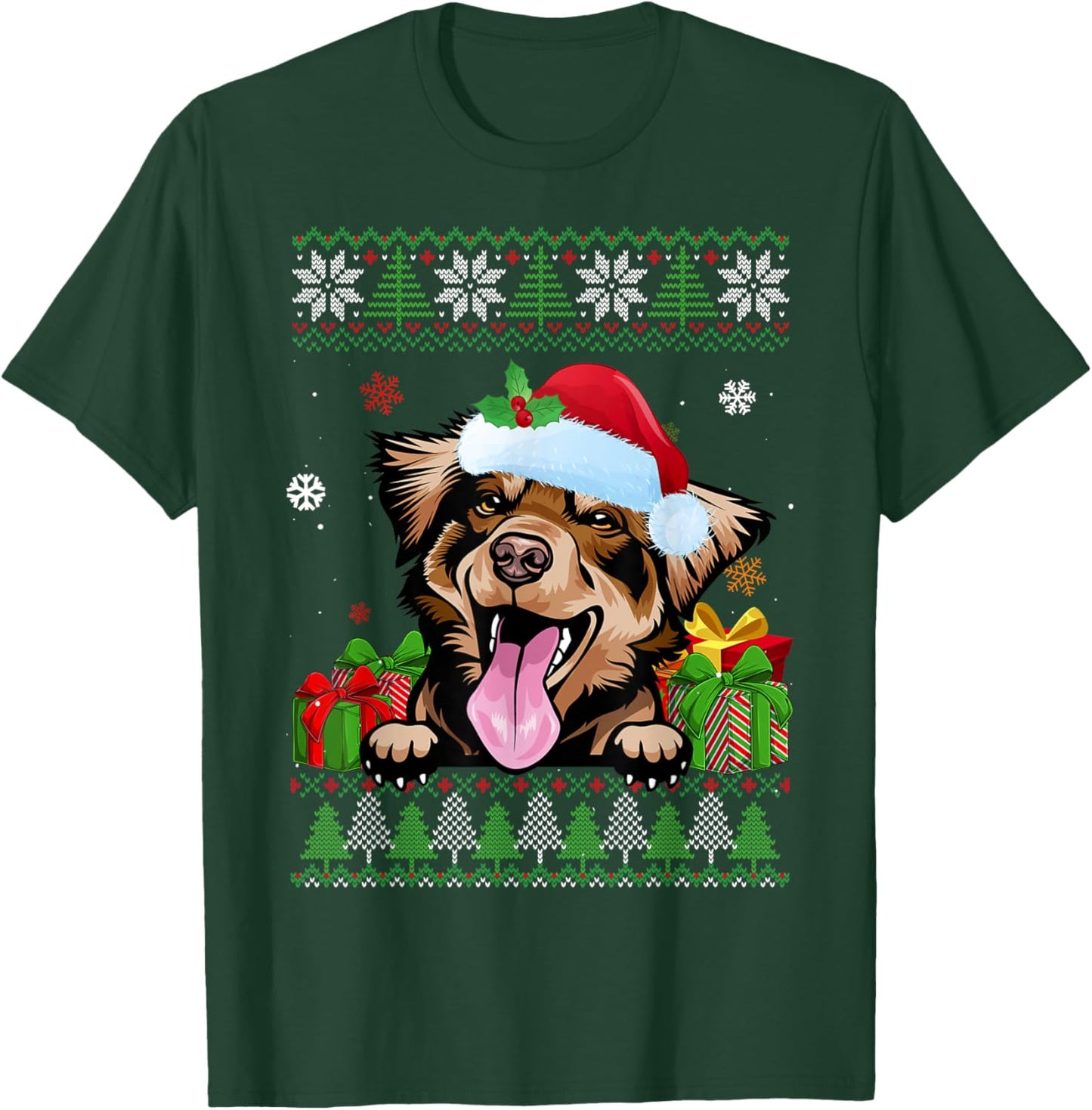 Funny Dog lovers Australian Shepherd Ugly Christmas Sweater T-Shirt - T-Shirt | Forest