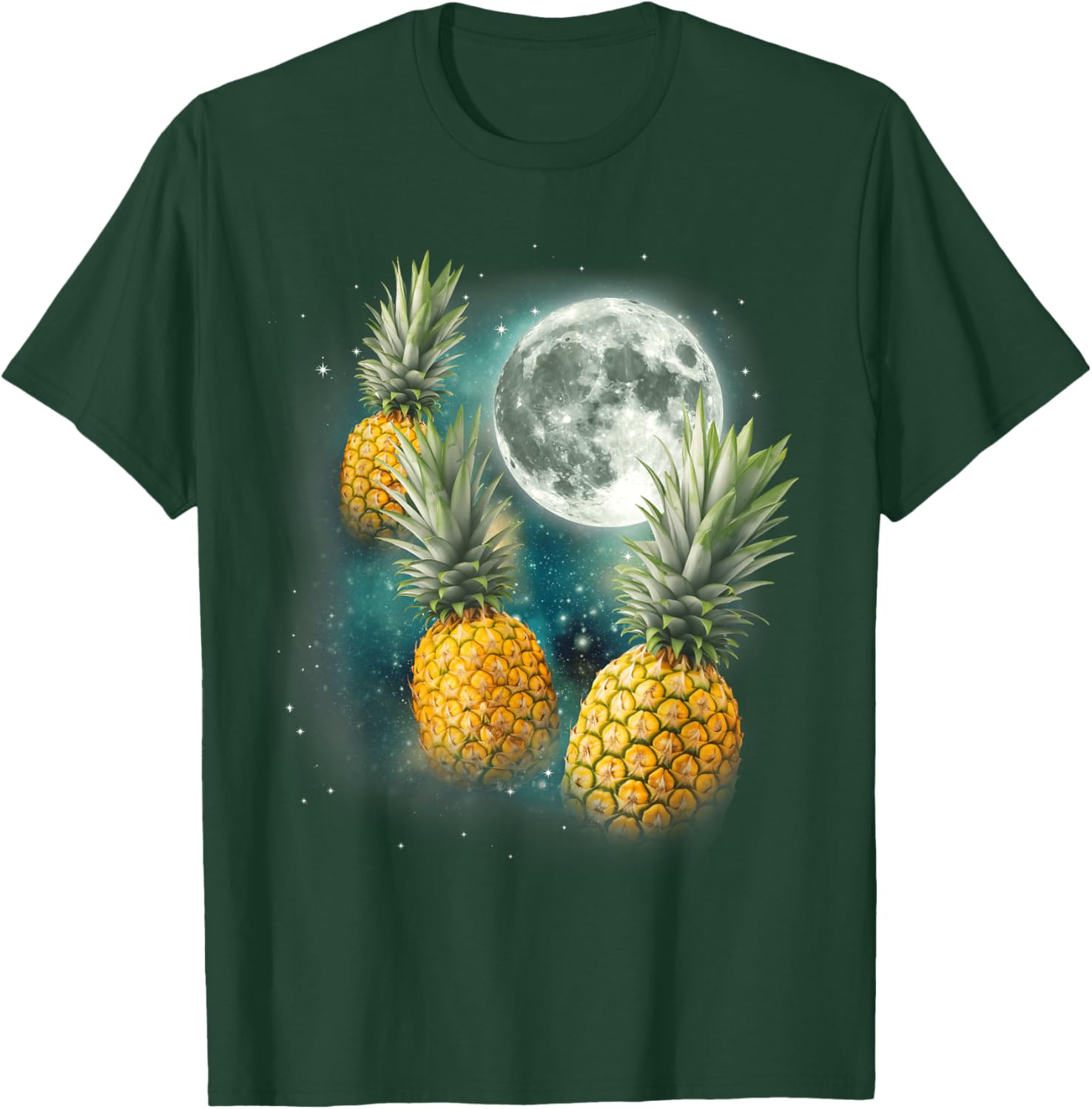 Three Pineapple Moon | Funny Tropical Fruit Cursed Meme T-Shirt - T-Shirt | Forest