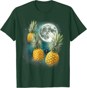 Three Pineapple Moon | Funny Tropical Fruit Cursed Meme T-Shirt - T-Shirt | Forest