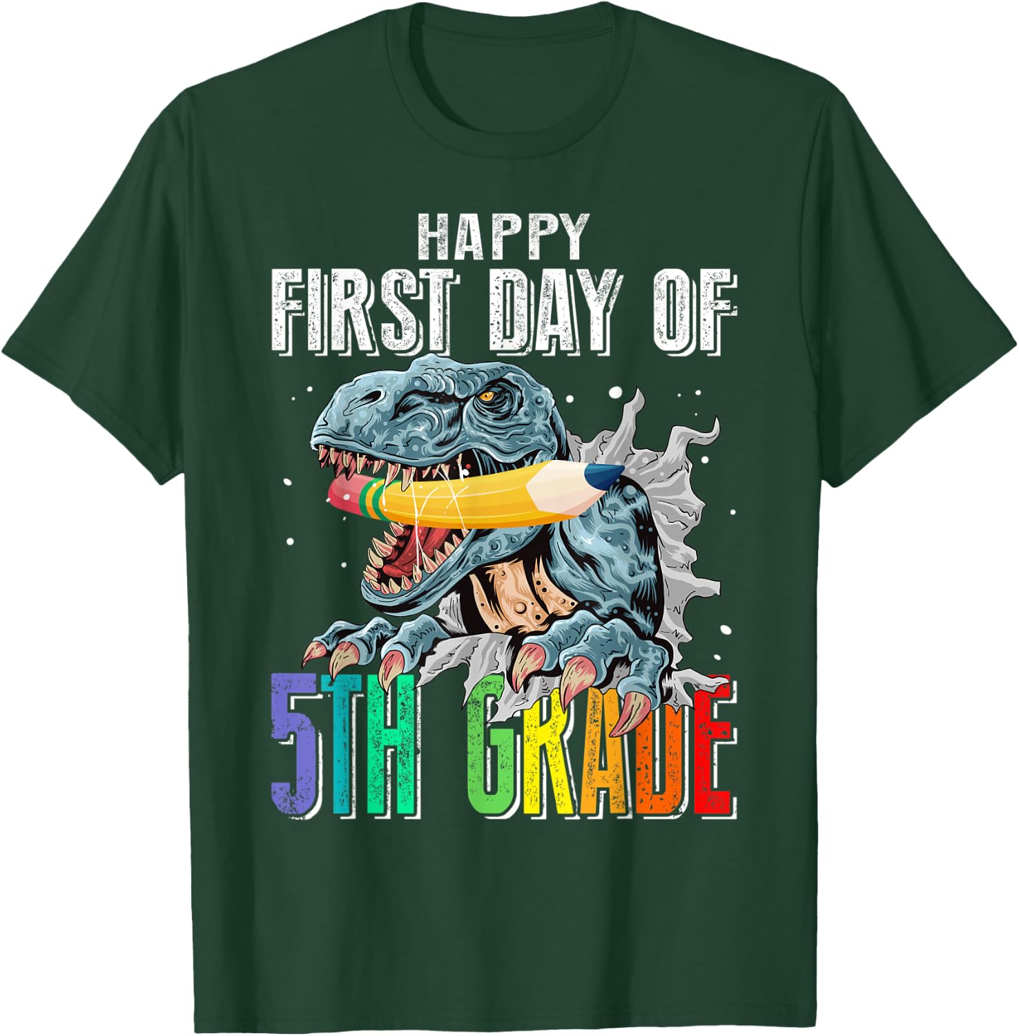 Happy First Day Of 5th Grade Dinosaur Back To School T-Shirt - T-Shirt | Forest