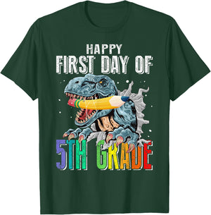 Happy First Day Of 5th Grade Dinosaur Back To School T-Shirt - T-Shirt | Forest