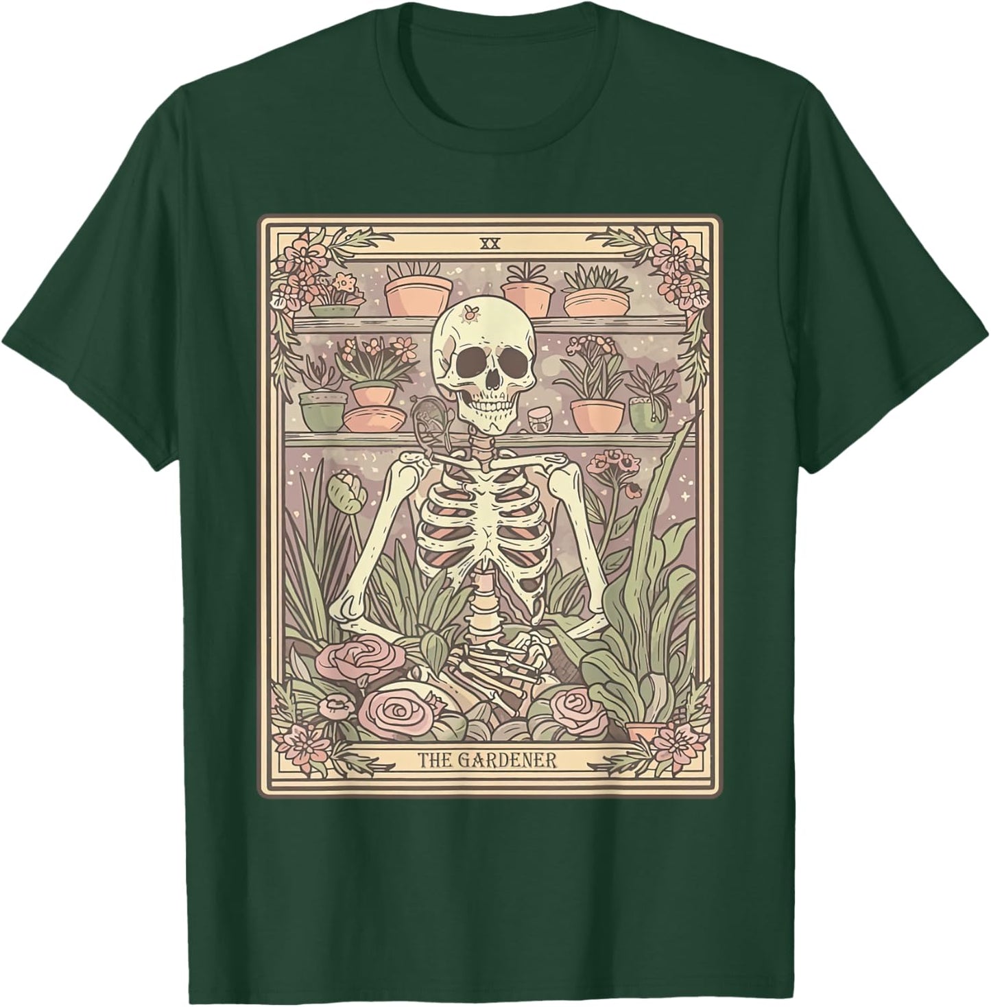 The Gardener Tarot Card Skeleton Plant Floral Gardening T-Shirt - T-Shirt | Forest