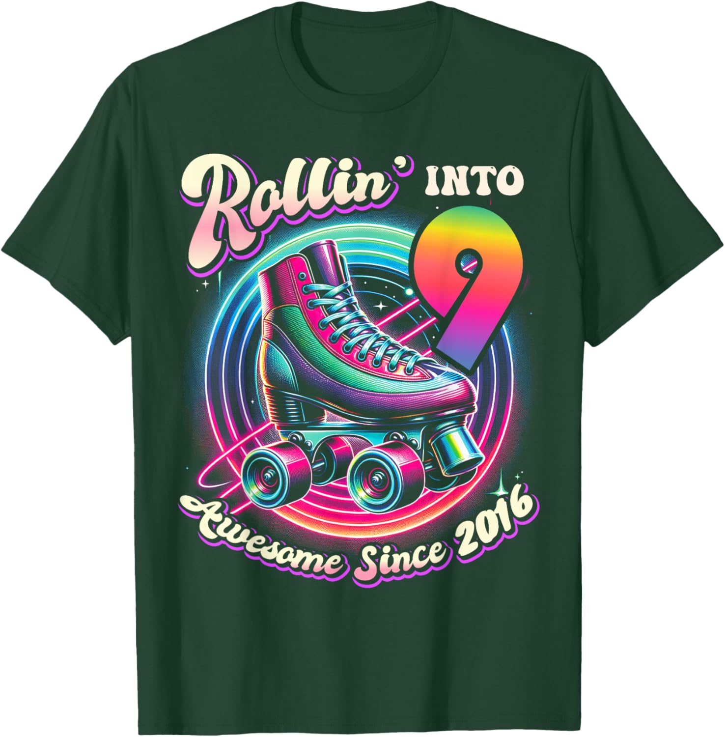 Birthday Roller Skating 9th Girls Rollin into 9 Skate Party T-Shirt - T-Shirt | Forest