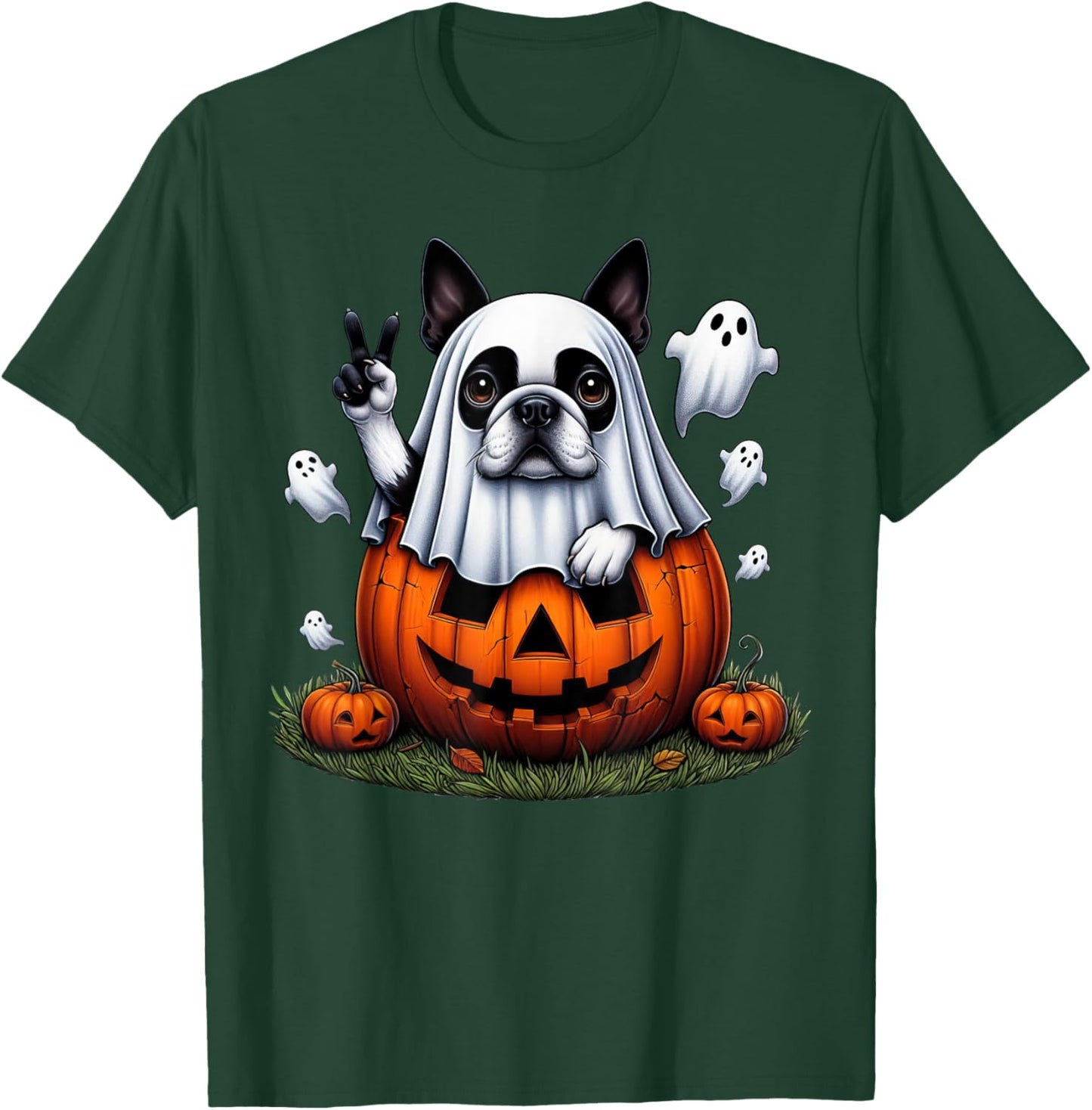 Funny Boston Terrier Ghost Boo Halloween Kids T-Shirt - T-Shirt | Forest