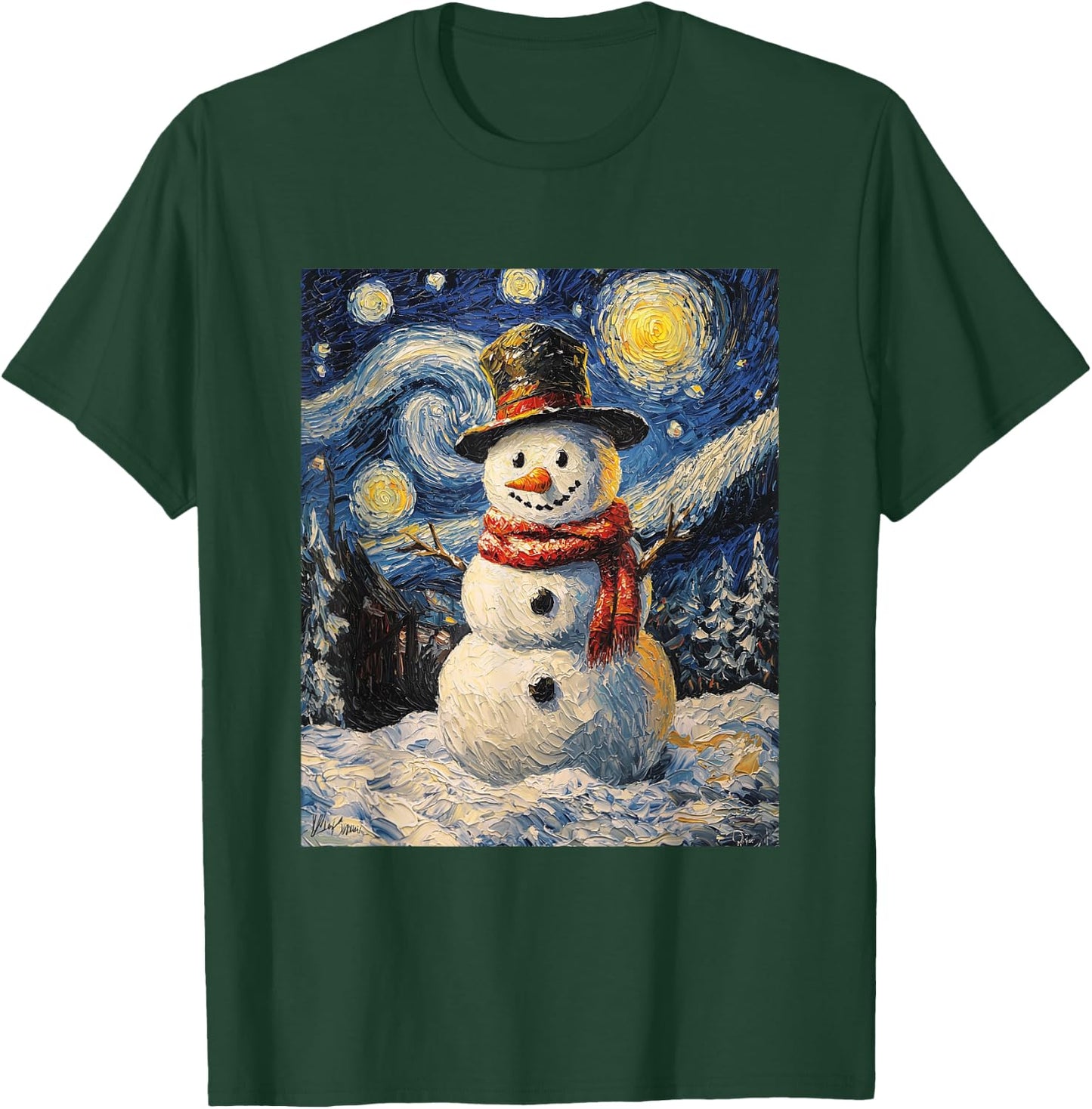 Snowman - Van Gogh Style - Starry Night - Funny Graphic T-Shirt - T-Shirt | Forest