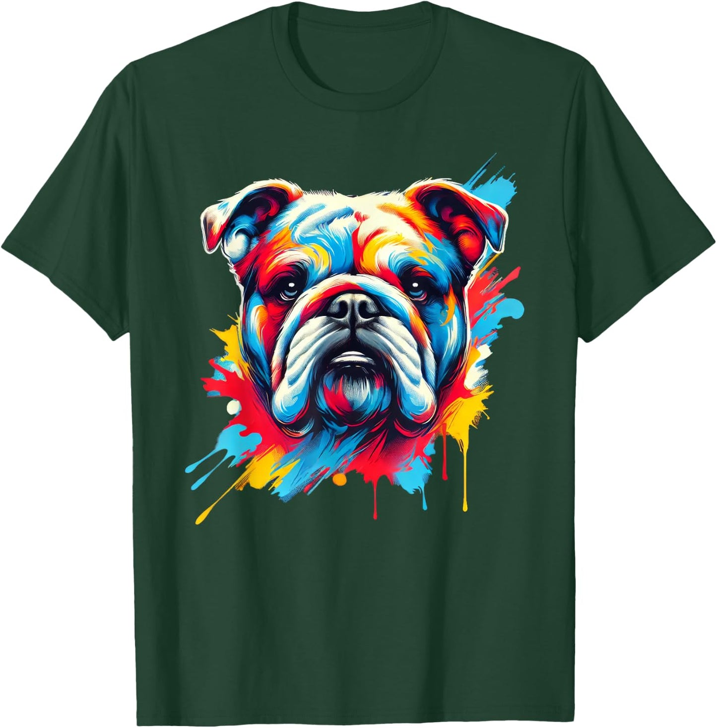 Colorful English Bulldog Dog Painting T-Shirt - T-Shirt | Forest