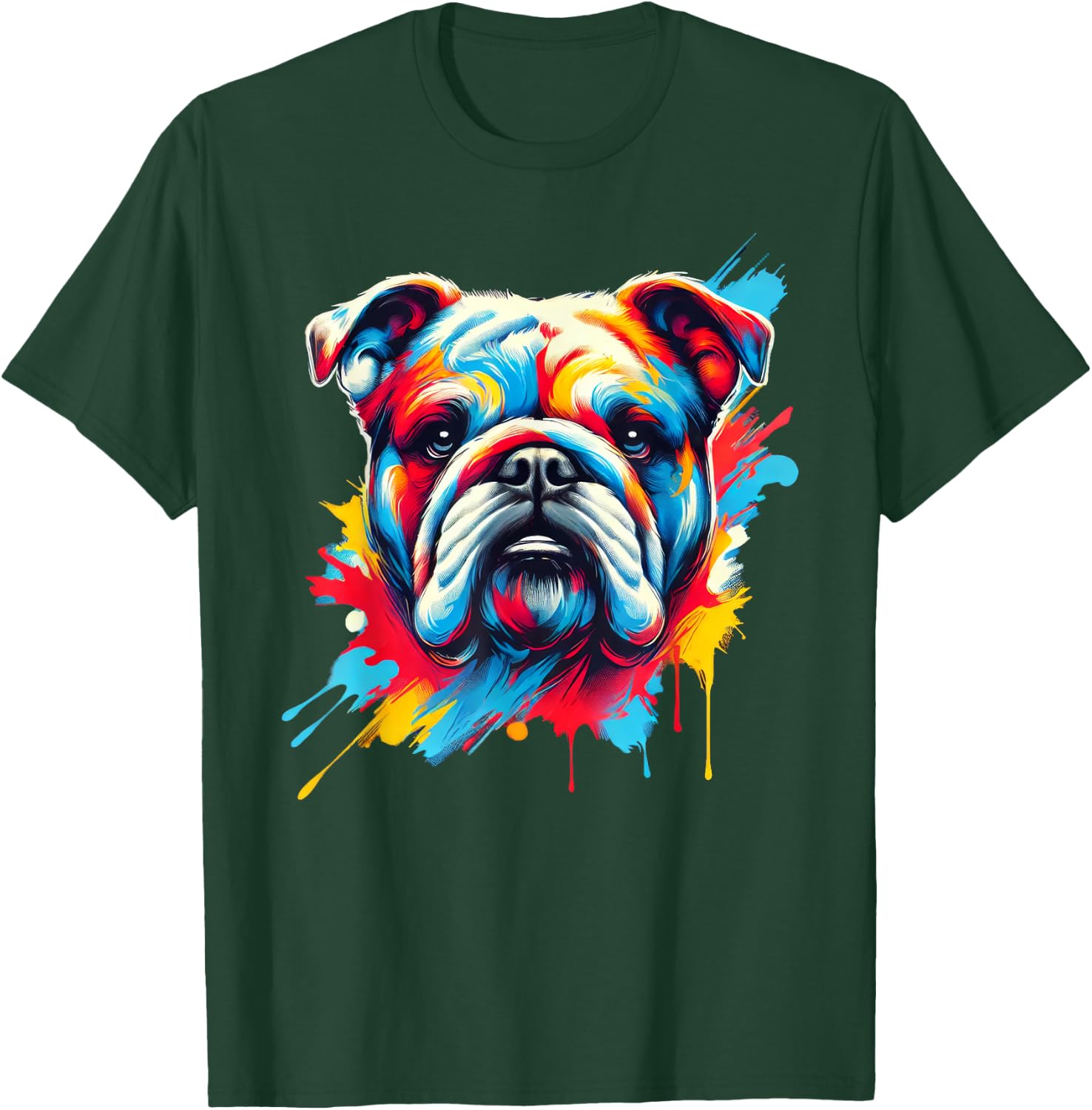 Colorful English Bulldog Dog Painting T-Shirt - T-Shirt | Forest