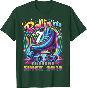 Birthday Roller Skating 7th Girls Rollin into 7 Skate Party T-Shirt - T-Shirt | Forest