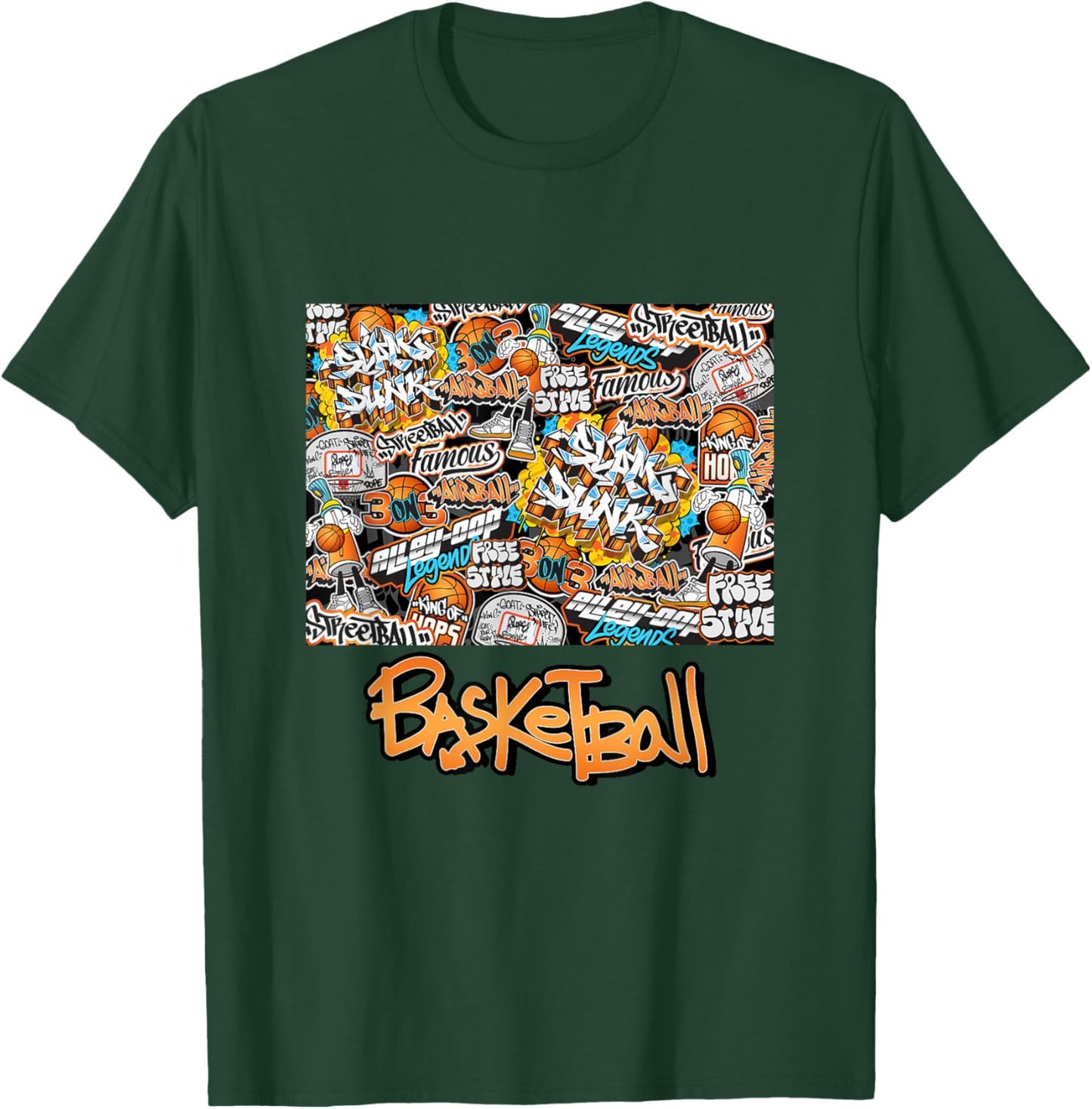 Cool Basketball Graffiti Style Illustration Graphic Designs T-Shirt - T-Shirt | Forest