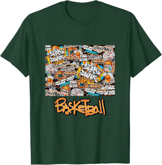 Cool Basketball Graffiti Style Illustration Graphic Designs T-Shirt - T-Shirt | Forest