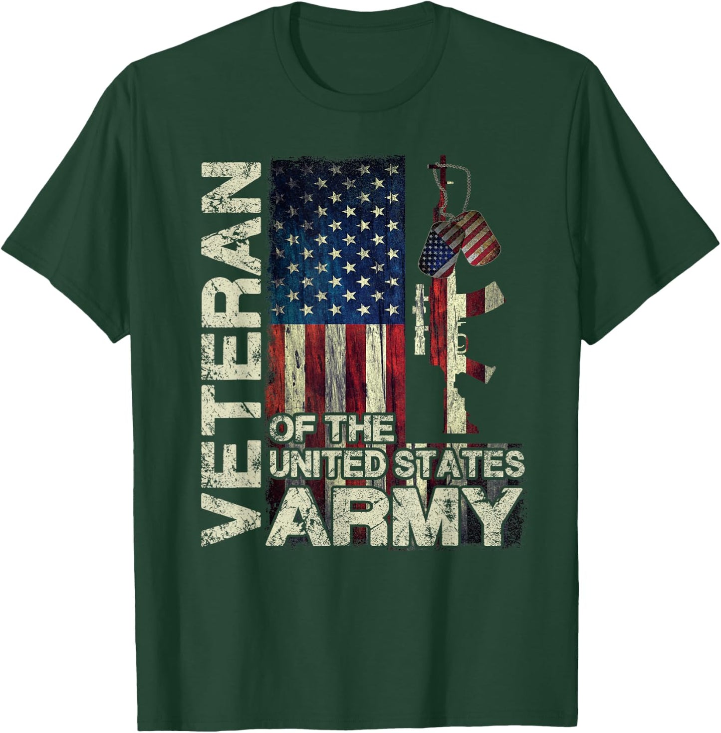 Distressed American Flag US Army Veteran Shirt Gift T-Shirt - T-Shirt | Forest