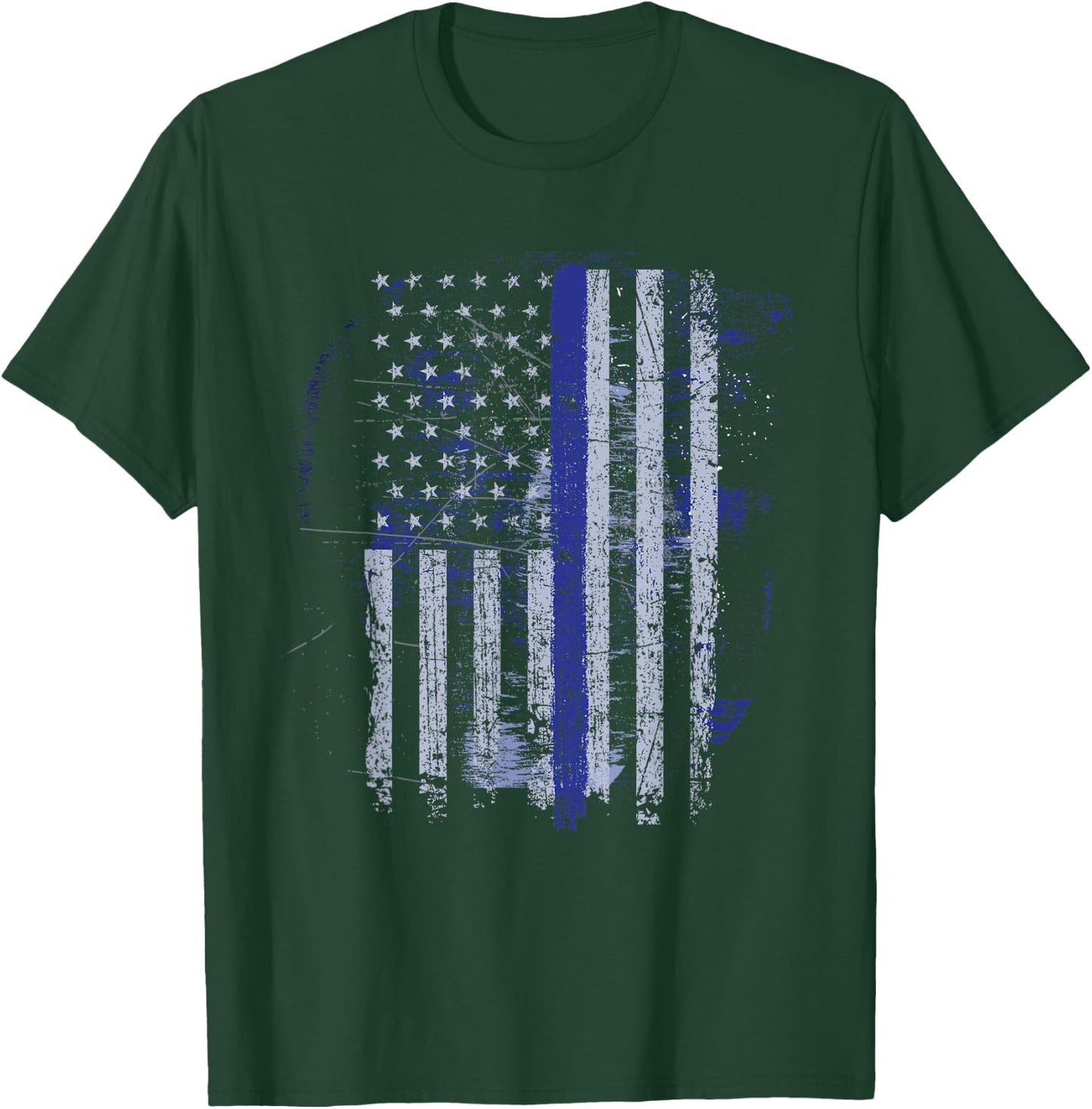 Thin Blue Line Flag Back The Blue Patriotic Police T-Shirt - T-Shirt | Forest