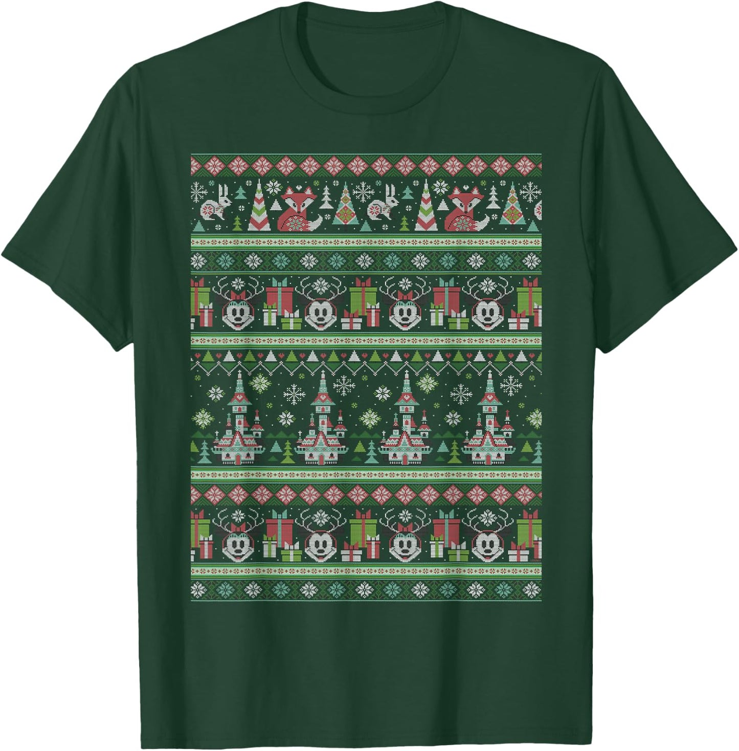 Disney Mickey & Minnie Winter Scene Ugly Christmas Sweater T-Shirt - T-Shirt | Forest