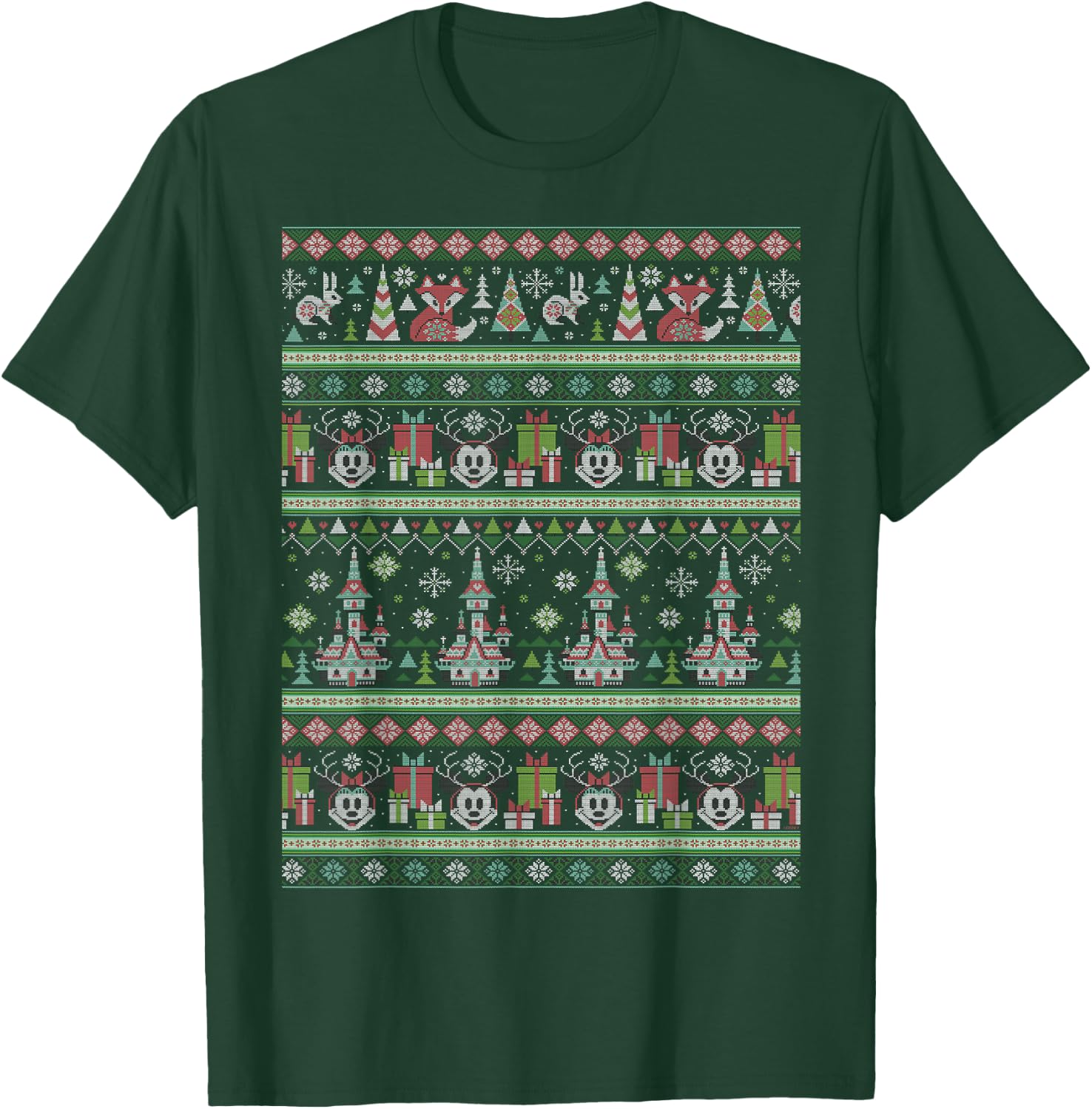 Disney Mickey & Minnie Winter Scene Ugly Christmas Sweater T-Shirt - T-Shirt | Forest