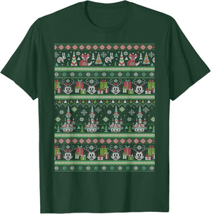 Disney Mickey & Minnie Winter Scene Ugly Christmas Sweater T-Shirt - T-Shirt | Forest